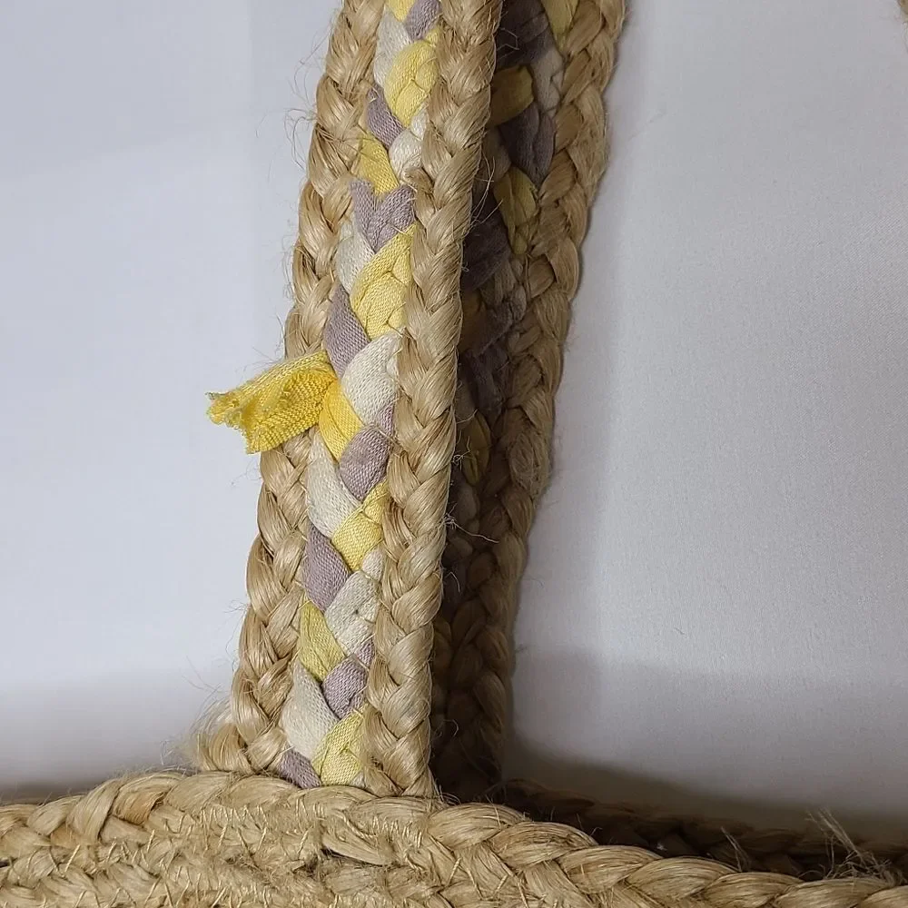 Sandra‎ Robert's Squared Rafia and Fabric Braided Woven Tote